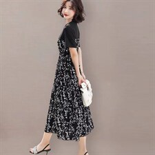 碎花连衣裙女2021年夏季新款中长款洋气减龄显瘦过膝长款打底裙子，女装连衣裙，潮品会