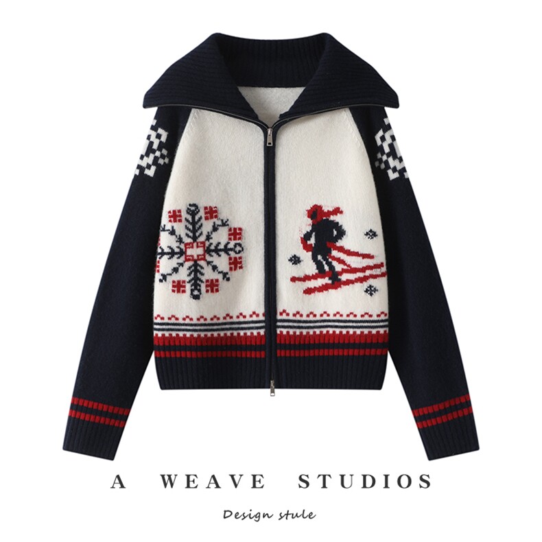 2025年秋季新款百搭雪人刺绣开衫，女装针织衫/毛衣，戎魅羊绒