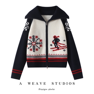 2025年秋季新款百搭雪人刺绣开衫，女装针织衫/毛衣，戎魅羊绒