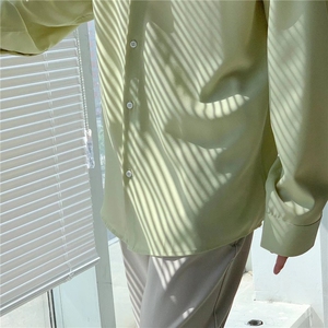 C129-P25 气质日系慵懒日常简约潮纯色文艺新款男衬衫长袖图片