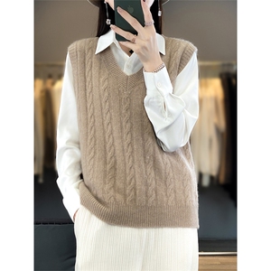 时尚百搭V领毛衣背心女宽松显瘦针织马甲外套秋冬季新款韩版上衣图片