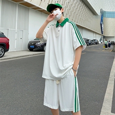 现货主推大码港风情侣休闲冰丝防晒polo日系运动套装男S19P65，男装休闲套装，电商B226