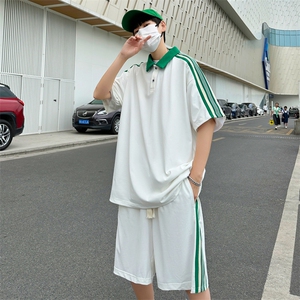 现货主推大码港风情侣休闲冰丝防晒polo日系运动套装男S19P65图片