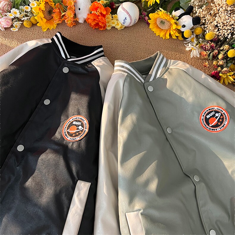秋冬重磅棒球PU皮拼色飞行服棒球服男女士撞色棉服M05-P100,男装棉衣,电商A021