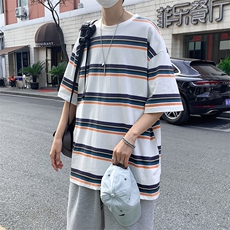 TT30男士休闲彩条男装圆领夏季T恤衫打底衫半袖TEE恤男装文艺学生，男装T恤，星座115A(原星座507）