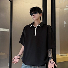 男士夏季冰丝凉感透气短袖衬衫美式青春拼色拼接设计感衬衫T恤，男装衬衫，电商B319