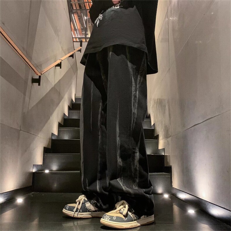 扎染牛仔裤男潮牌痞帅炸街直筒长裤设计感阔腿休闲长裤N5309-P43，男装牛仔裤，星座1008-1