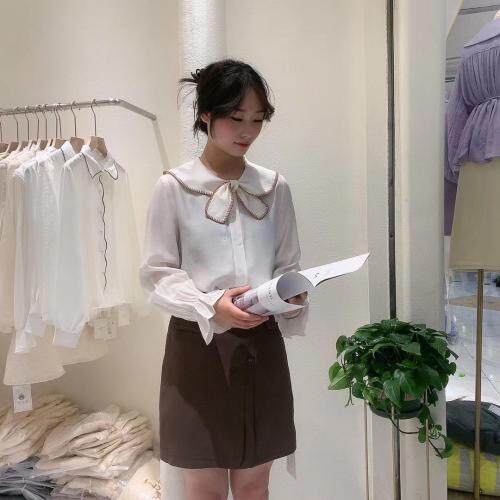 韩版蝴蝶结领衬衣，女装，麦筱萌