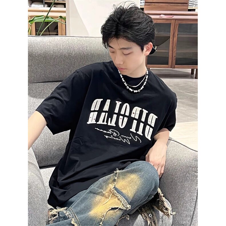 万针全刺绣工艺抖音得物高品质260克重磅纯棉双纱美式高街短袖T恤,男装T恤,电商A486