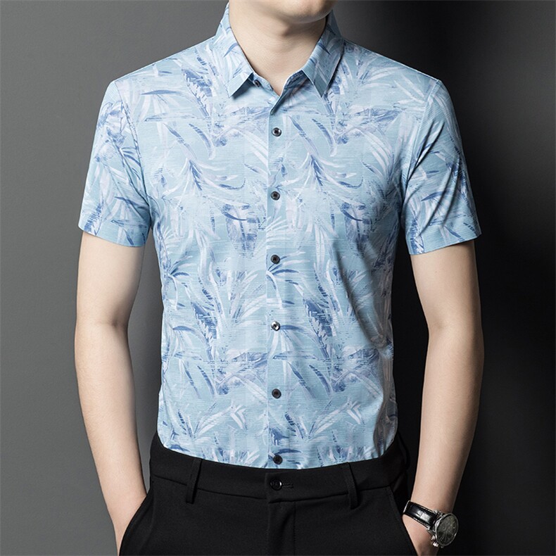 BJ10209865青年男士休闲商务衬衣短袖纽扣修身潮流无痕衬衫图片
