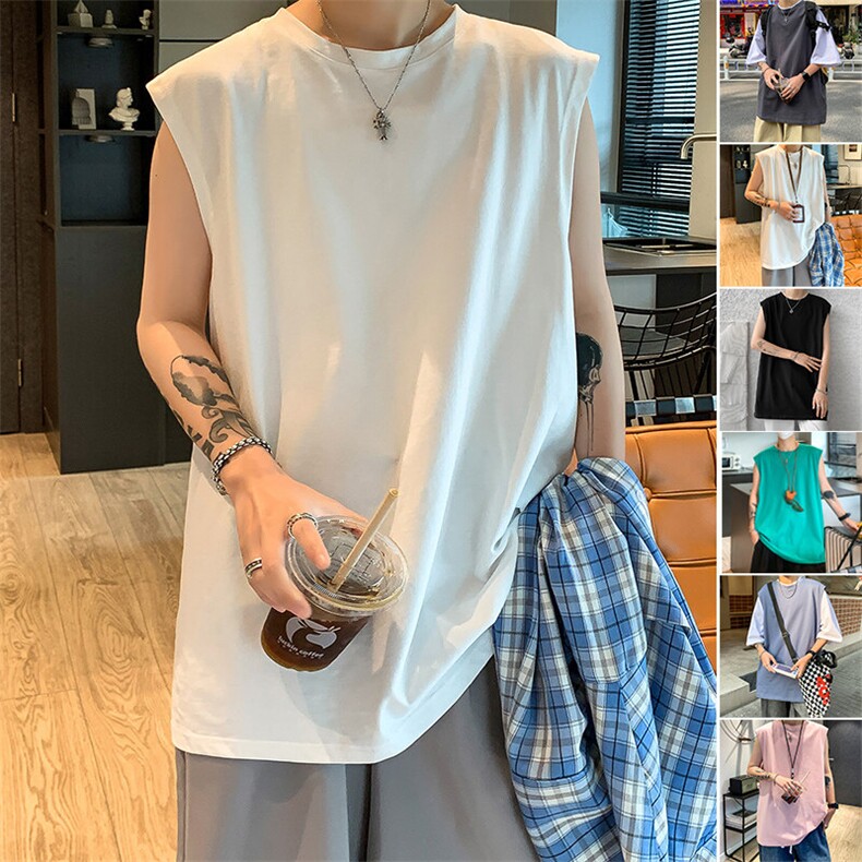 港风休闲ins风T桖日系潮牌无袖宽松潮流运动坎肩打底衫HY48TP13，男装T恤，电商A102B