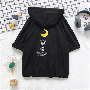 LD54047-P45 连帽短袖t恤男大码胖子带帽五分袖中袖图片