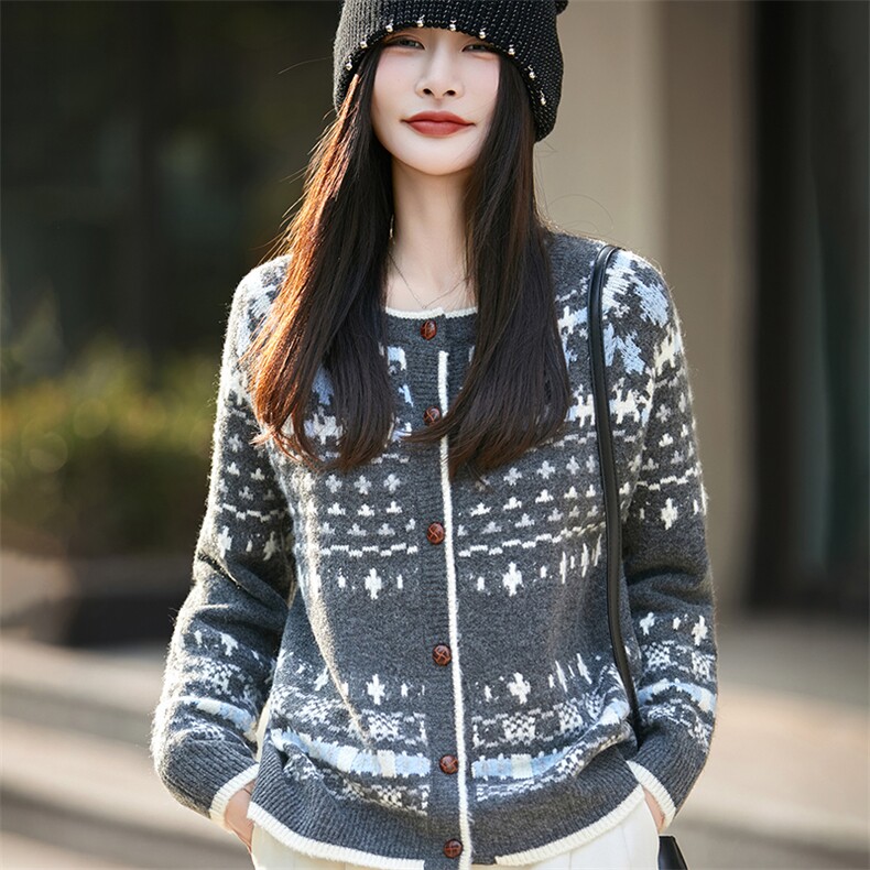圆领开衫毛衣慵懒风日系复古针织宽松外套女25新款加厚小个子外搭,针织衫/毛衣,佳绒高端店
