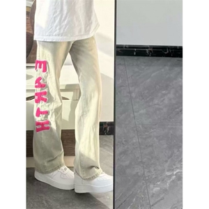 现货！！！刺绣黄泥牛仔裤修身微喇裤子RN612-P45图片