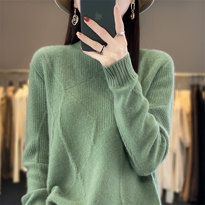 半高领毛衣女秋季新款时尚纯色简约百搭羊毛针织衫,女装羊毛衫,暖圣羊羊绒