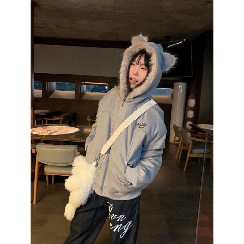 美式毛领兔耳座山雕棉衣男女冬季情侣棉服麂皮绒外套,男装棉衣,星座506A