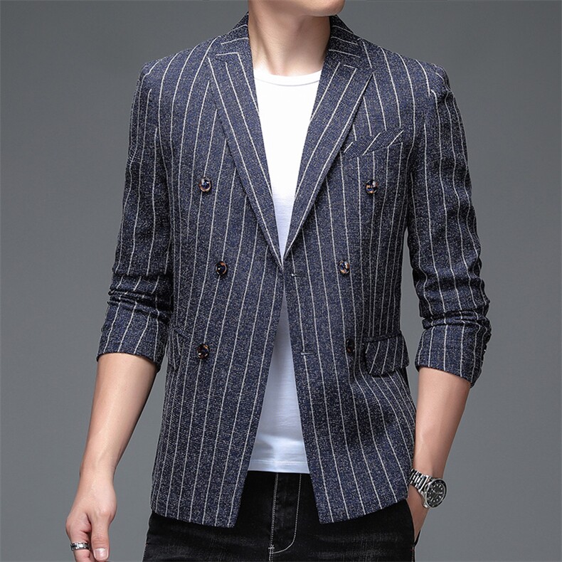 男士条纹西装领时尚休闲外套2023春季宽松中青年西服潮流上衣，男装西服，电商B212（原钱塘6029）