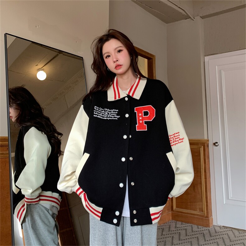 春秋新款美式复古宽松撞色外套女夹克上衣棒球服潮C453-P90,男装夹克,星座911-2(原星座613-2）