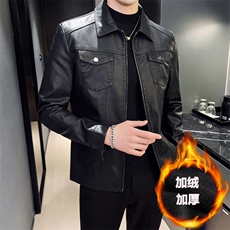 2023秋冬皮衣夹克修身翻领PU机车皮衣外套男py5901-p88加绒p98，男装皮衣，电商D303
