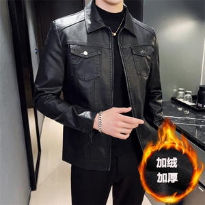 2023秋冬皮衣夹克 修身翻领PU机车皮衣外套男py5901-p88加绒p98图片