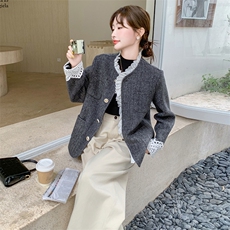 档口现货小个子蕾丝拼接双面尼大衣外套2C219A-8002-P235K328，女装毛呢外套，2B237