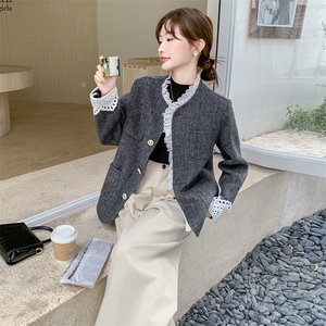 档口现货 小个子蕾丝拼接双面尼大衣外套2C219A-8002-P235K328图片