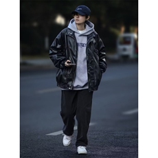 美式街头飞行员皮衣外套男宽松痞帅机车皮夹克WLG121-P65夹棉75，男装夹克，星座1008