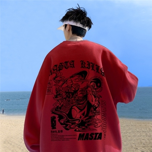 ！直播品质 重磅宽松大码港风关公印花圆领卫衣WY39-特p28图片