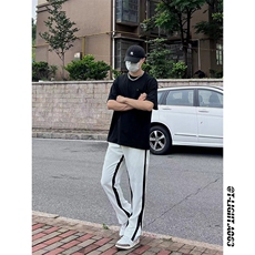 夏季美式高街黑白拼接小众拉链薄款冰丝九分裤货号K754P60，男装休闲裤，电商A063