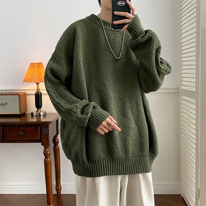 秋冬日系毛衣男华夫格毛衣纯色针织衫冬季ins设计感慵懒毛衣外套图片