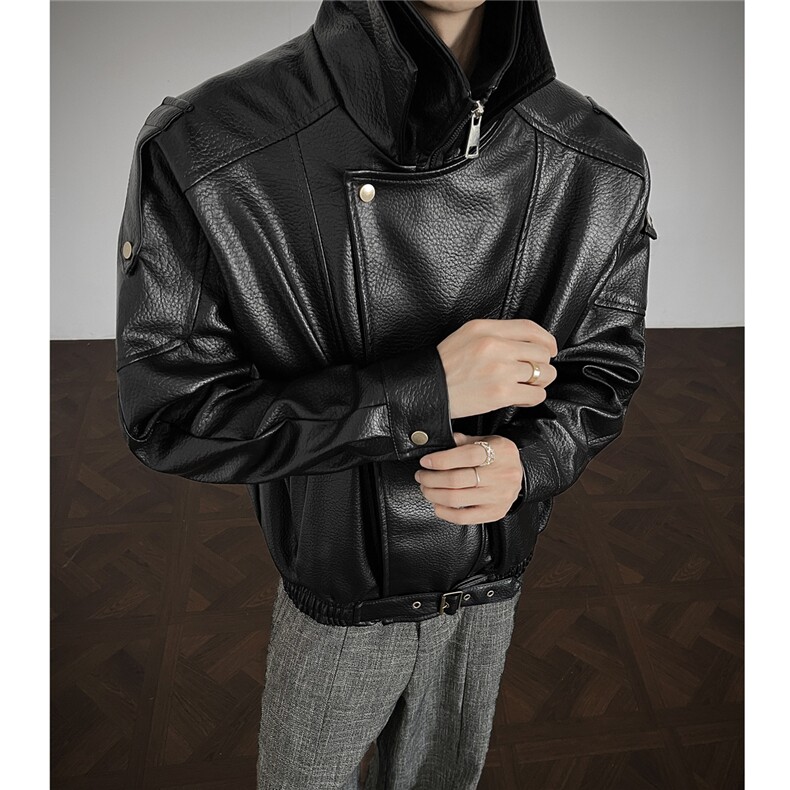 荔枝纹双层领廓形大码M-5XL机车面层PU皮衣JK78095特P108控，男装皮衣，星座226-1