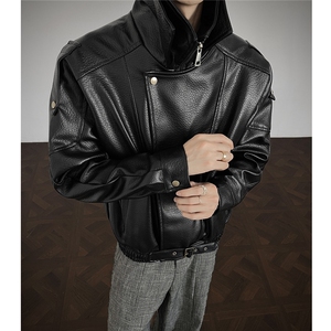 荔枝纹双层领廓形大码M-5XL机车面层PU皮衣JK78095特P108控,男装皮衣,星座226-1