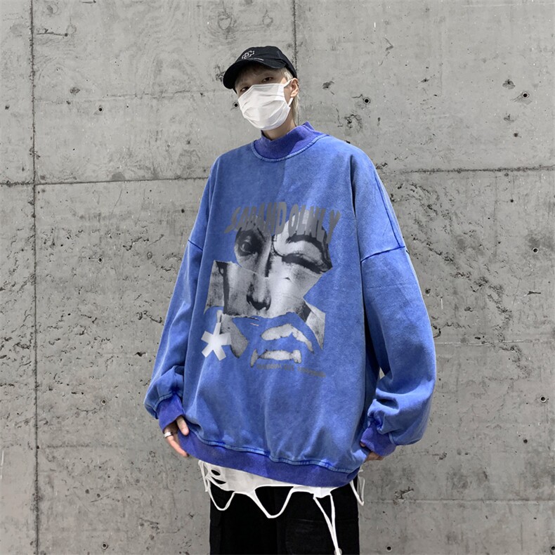 水洗做旧加绒加厚卫衣男23冬高领抽象印花打底衫XZ514-2-X59-P78,男装T恤,星座514-2(原B239)