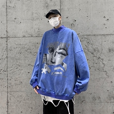 水洗做旧加绒加厚卫衣男23冬高领抽象印花打底衫XZ514-2-X59-P78，男装T恤，星座514-2(原B239)