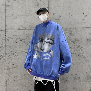 水洗做旧加绒加厚卫衣男23冬高领抽象印花打底衫 XZ514-2-X59-P78图片