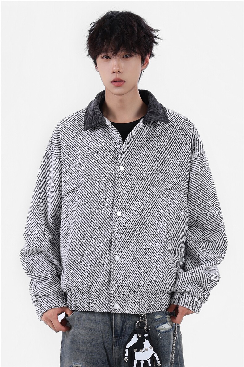 秋季工装夹克休闲潮牌银丝斜纹雪尼尔翻领休闲外套A436-6109-P75,男装夹克,电商A436