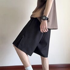 纯黑色休闲短裤男士夏季潮牌侧拉链裤子痞帅高级感潮牌潮流五分裤，男装休闲裤，星座506A