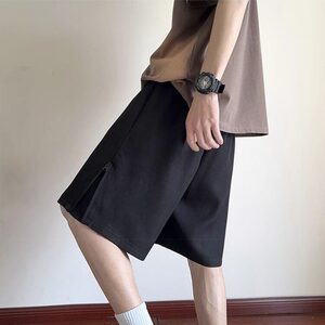 纯黑色休闲短裤男士夏季潮牌侧拉链裤子痞帅高级感潮牌潮流五分裤图片