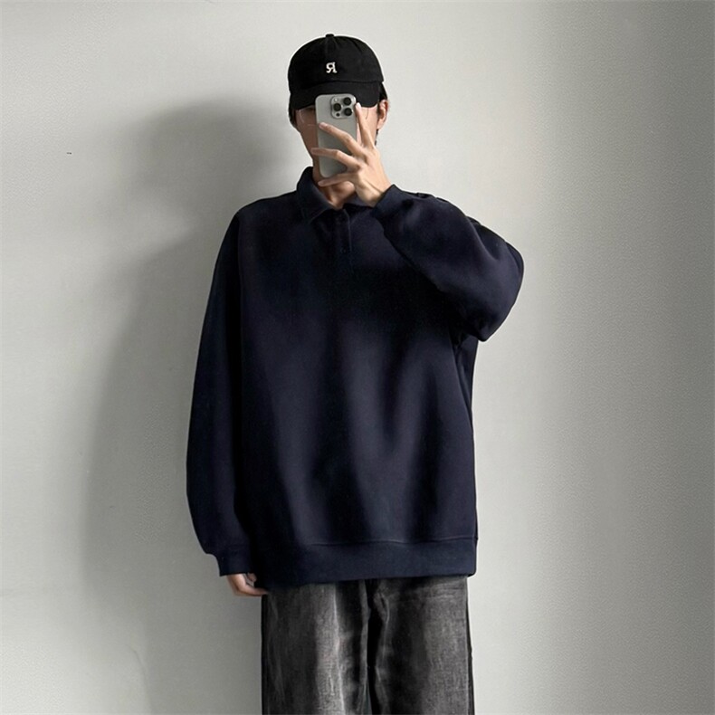 抖音得物高品质二开25秋冬美式高街结构设计POLO翻领卫衣外套W77,男装卫衣,电商A486-1