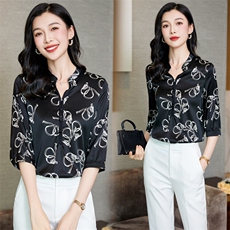 高级感印花真丝衬衫女桑蚕丝2025夏新款衬衣短袖大码气质妈妈上衣，女装衬衫，阿舍尔精品