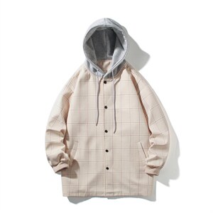 F6018/P80春装新款挂拍格子外套风衣男宽松连帽中长款上衣控118，男装风衣，电商A141