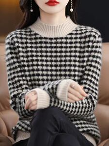 2025年秋季半高领千鸟格内搭时尚百搭通勤简约休闲图片
