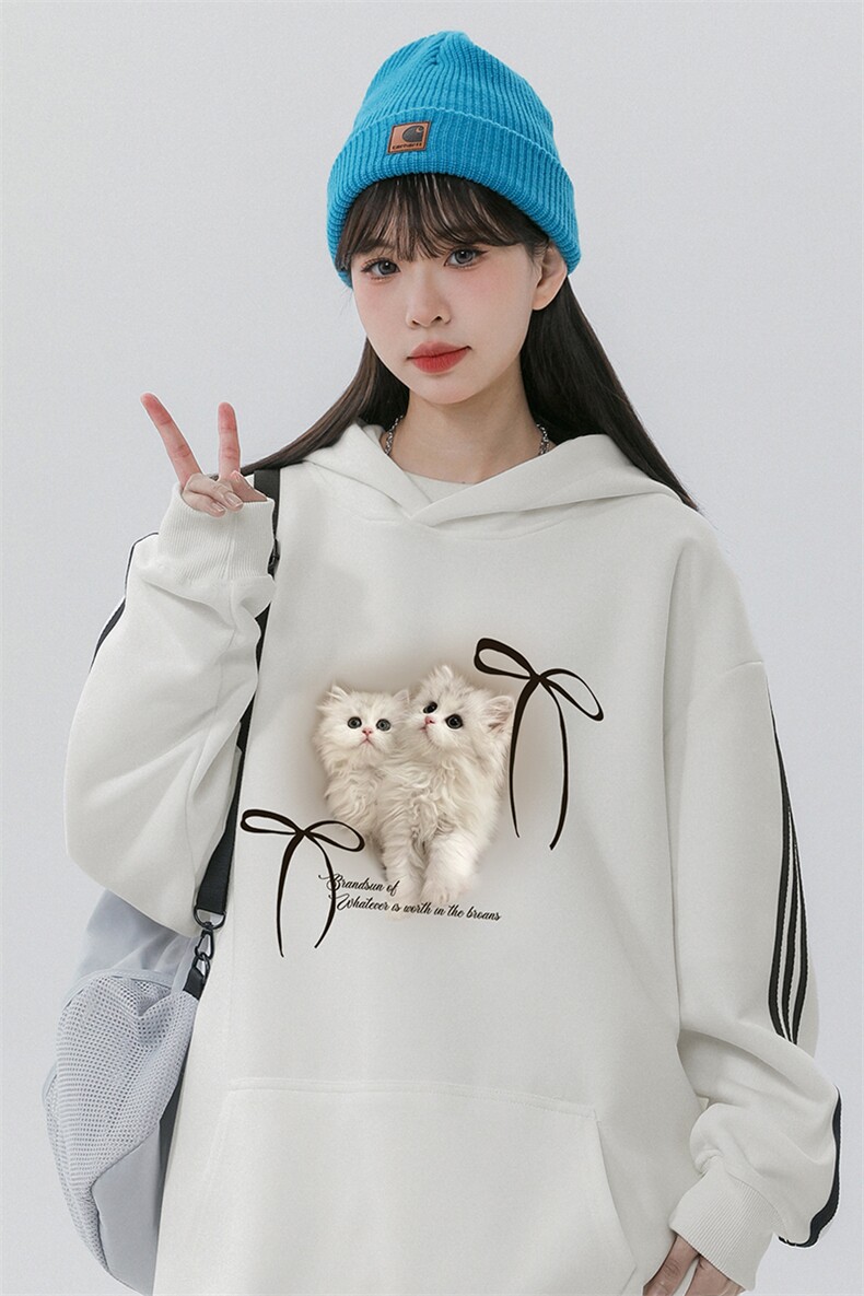 2024中性新款可爱猫咪织带棉质连帽卫衣WR6700P55空78,男装卫衣,电商A268