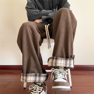 加绒灯芯绒长裤 D5302-TP55控价78 冬季保暖加厚格子翻边休闲裤男图片