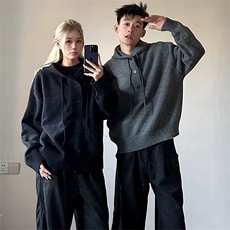 抖音得物保暖立领拉链针织外套秋冬宽松慵懒风纯色毛衣上衣AM047，男装针织衫/毛衣，电商A443