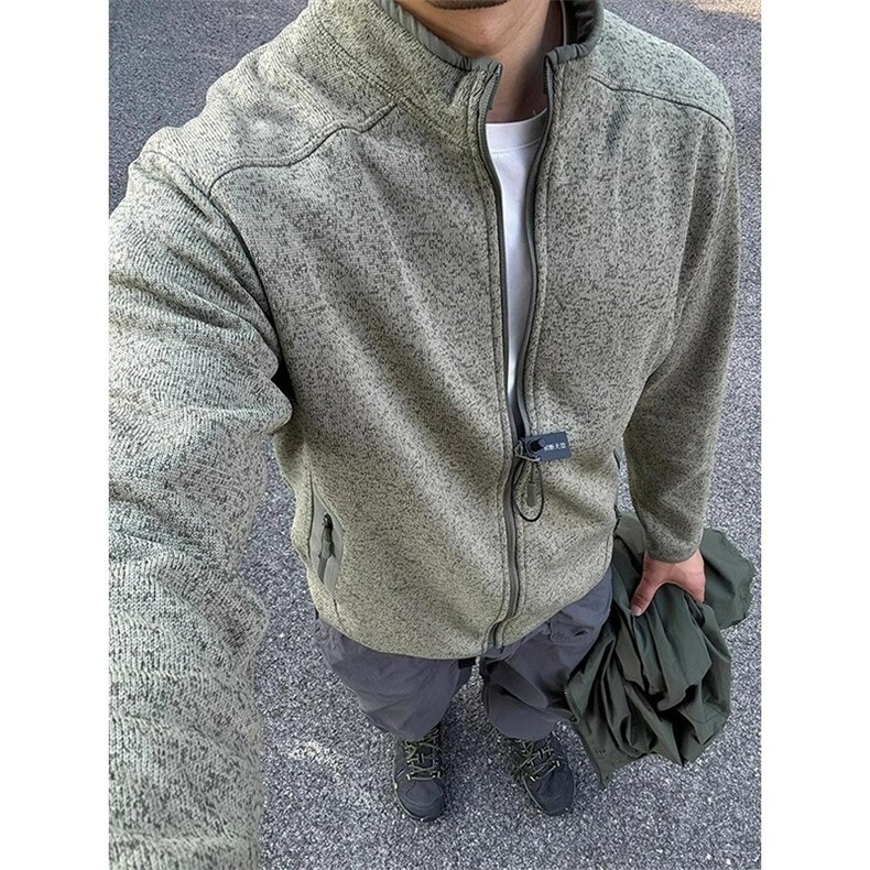 秋冬款cleanfit拉链立领外套男女美式复古开衫抓绒卫衣LA2399-P69图片