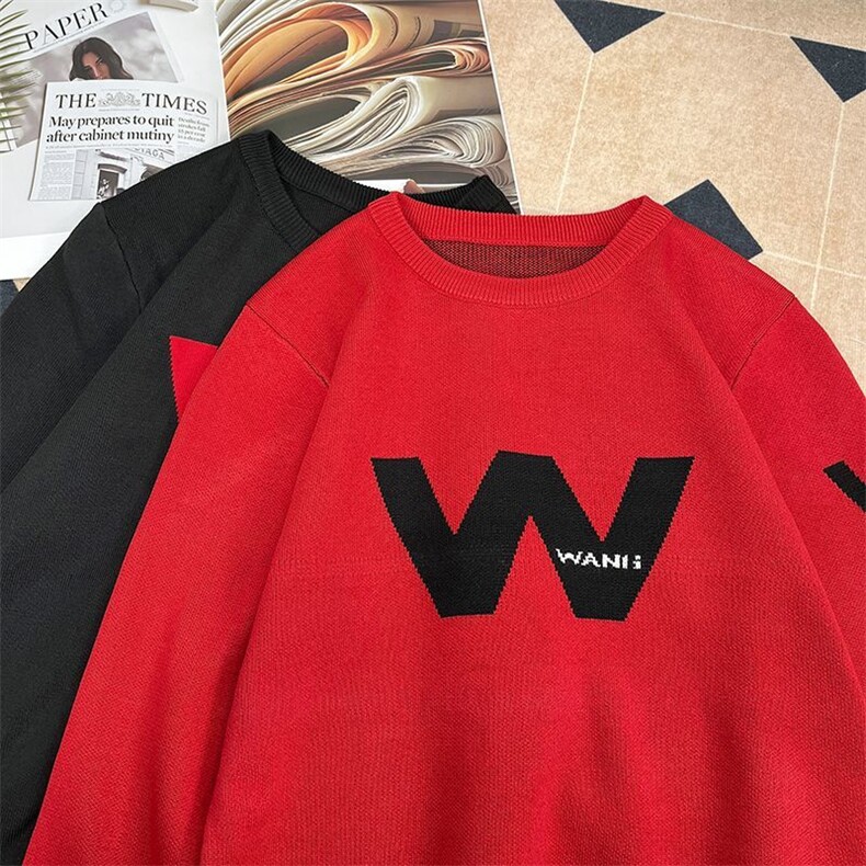 1506-1/M2-W1字母毛衣/P39安克拉红色毛衣男款冬季英本命年打底衫,男装T恤,星座1506-1