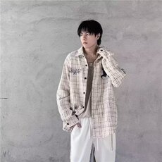 潮高街刺绣小香风格子ins长袖衬衫男女街头痞帅外套潮JK12/P52，男装衬衫，星座506