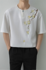 小伙纯色重工T恤男休闲宽松风刺绣衬衣轻熟风A236-82572-P55，男装T恤，电商A236