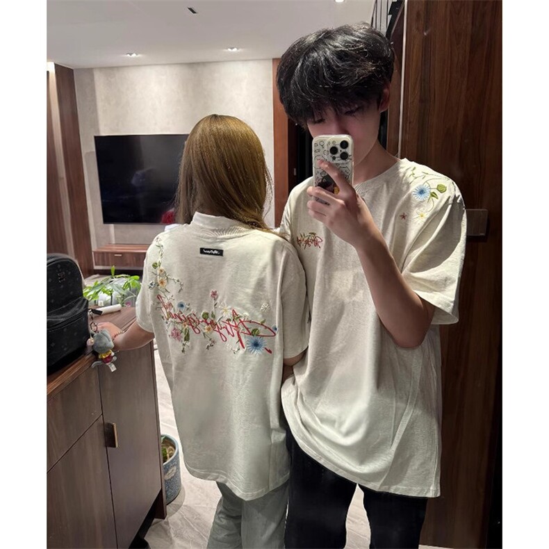 万针全刺绣工艺抖音得物高品质260克重磅纯棉双纱美式高街短袖T恤,男装T恤,电商A486-1